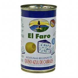Olajbogyó zöld, kék penészes sajttal, sós lében, El Faro 350 g