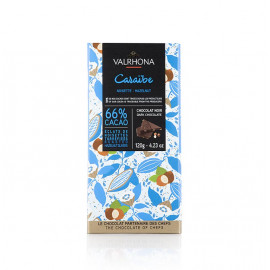 Valrhona Caraibe - étcsokoládé, mogyoróforgácsokkal, 66% kakaó, karibi, 120 g